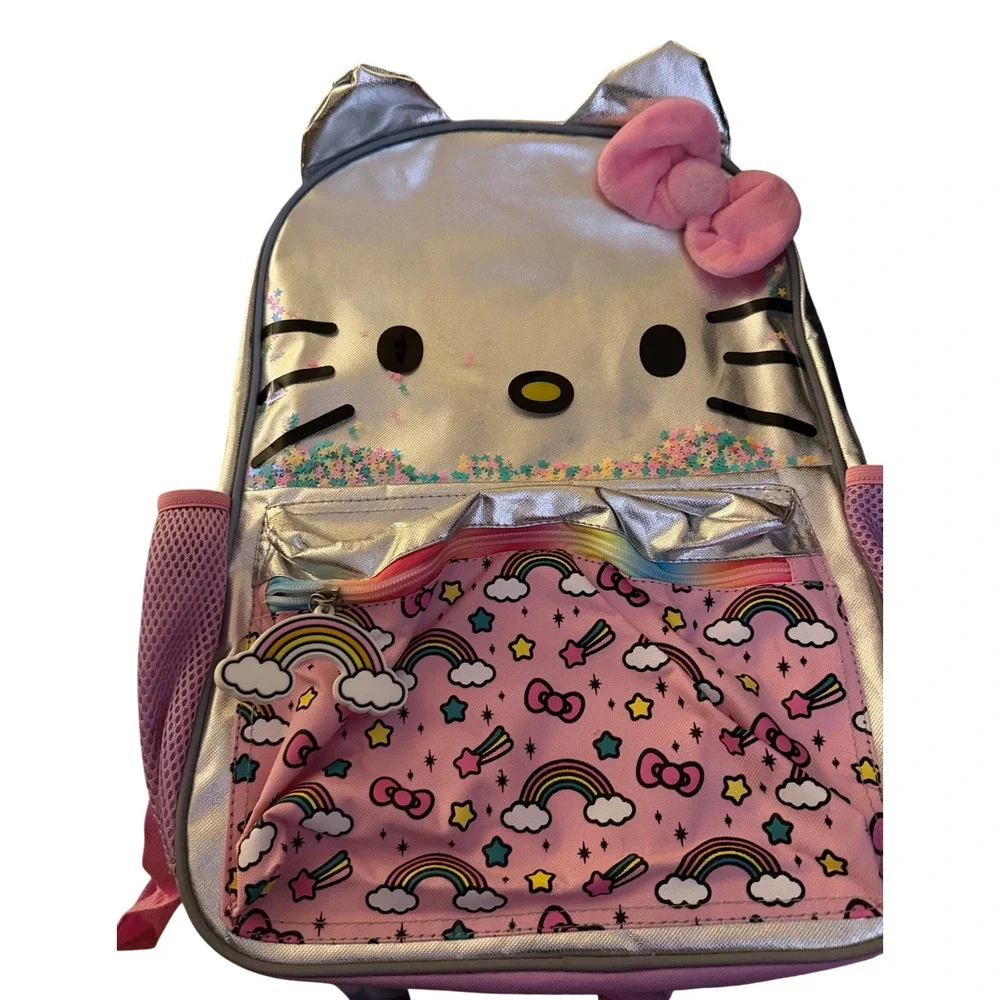 Hello Kitty Backpack Sequin Bow Rainbows Clouds‎ School Bag NWT